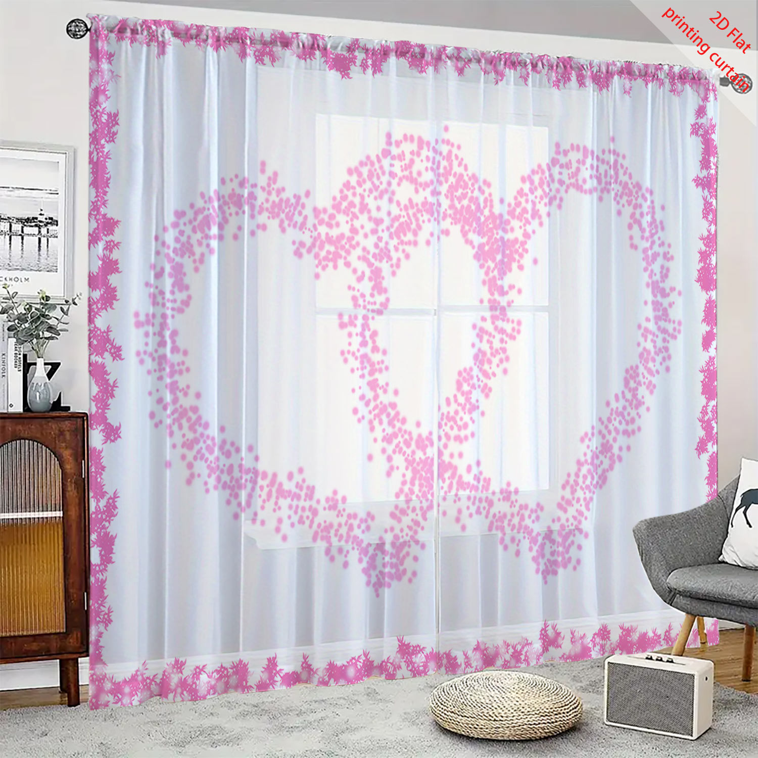 Home Office Windows - Cortina de Gasa Transparente con Estampado
