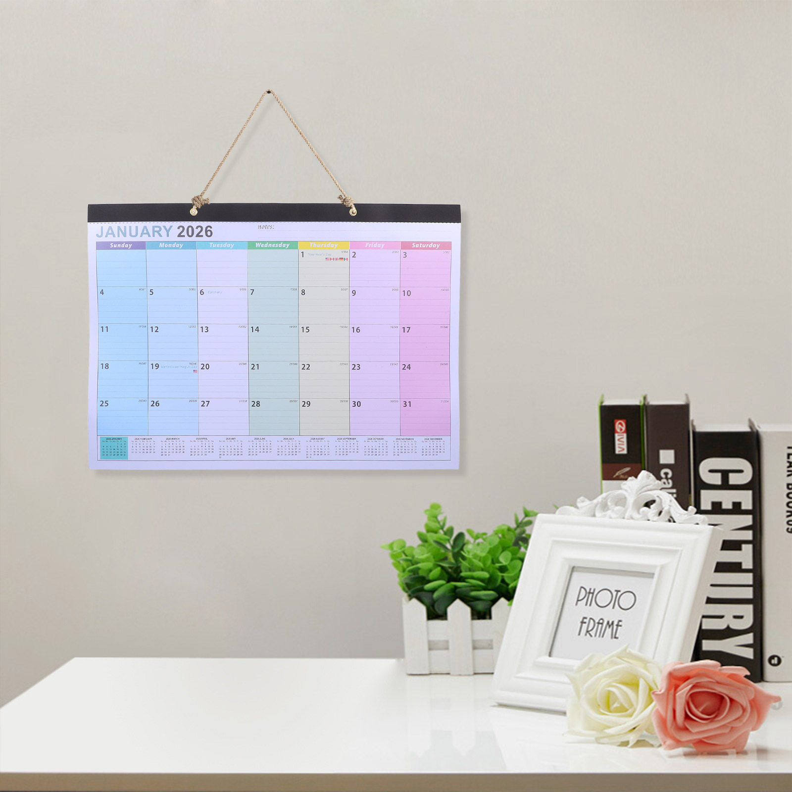 Home Office Layout - Calendario de pared 2026, 18 meses,
