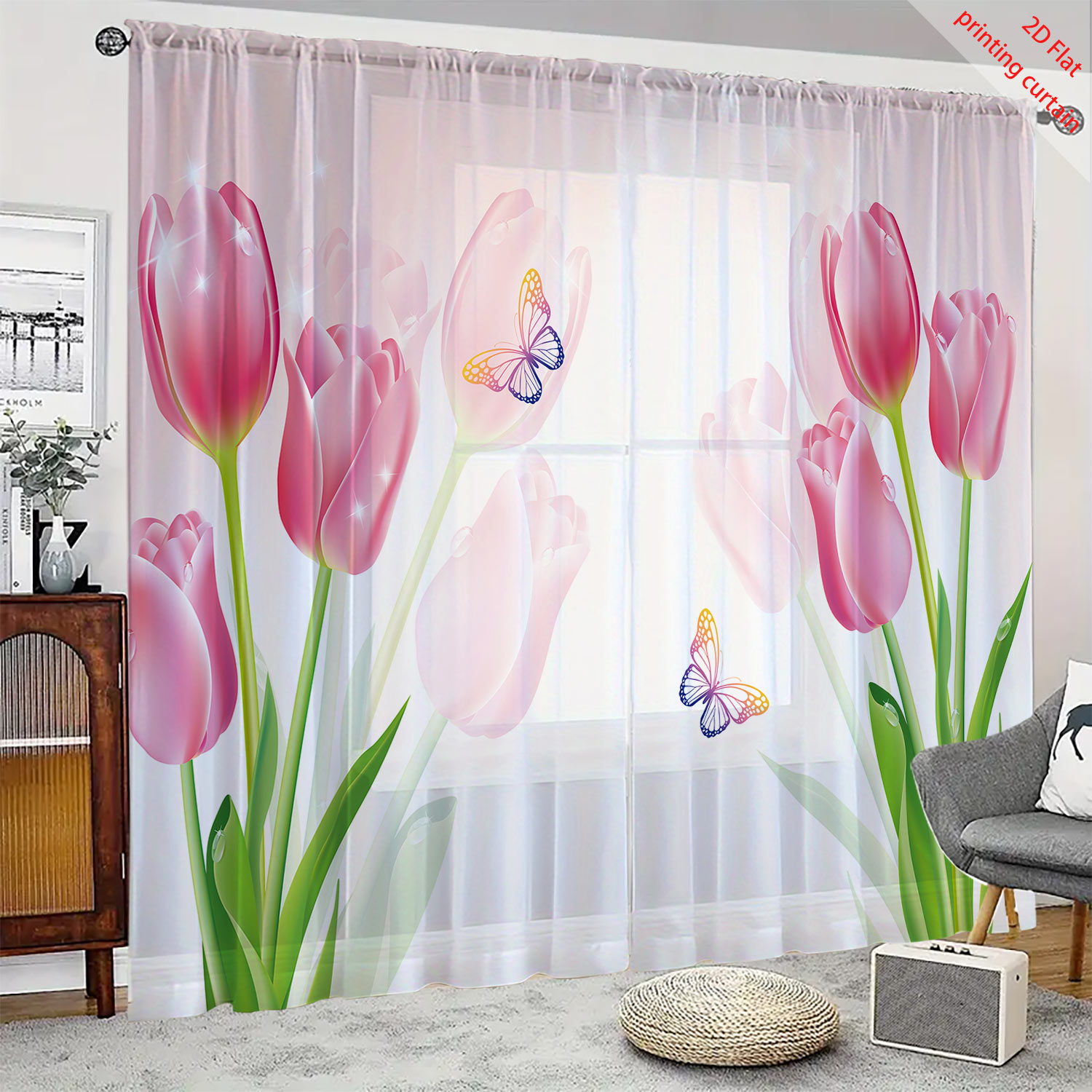 Home Office Windows - Cortina de gasa transparente con estampado