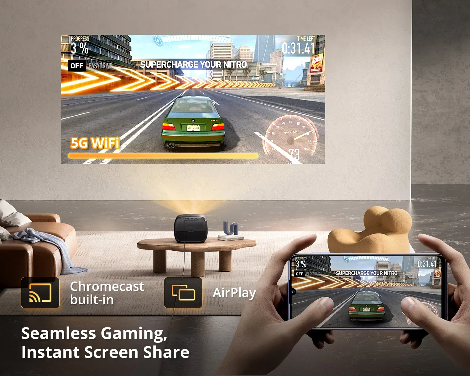 Home Office Google - Proyector portátil Android 11 con enfoque